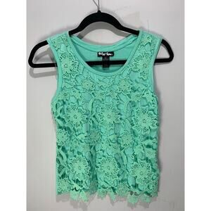 Planet Gold Womens Lace Overlay Sleeveless Top Mint Green Medium